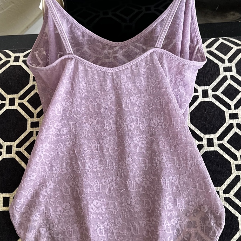 NWT Vintage Christian Dior Monogrammed w Print Lavender Lace Bodysuit - Picture 12 of 13